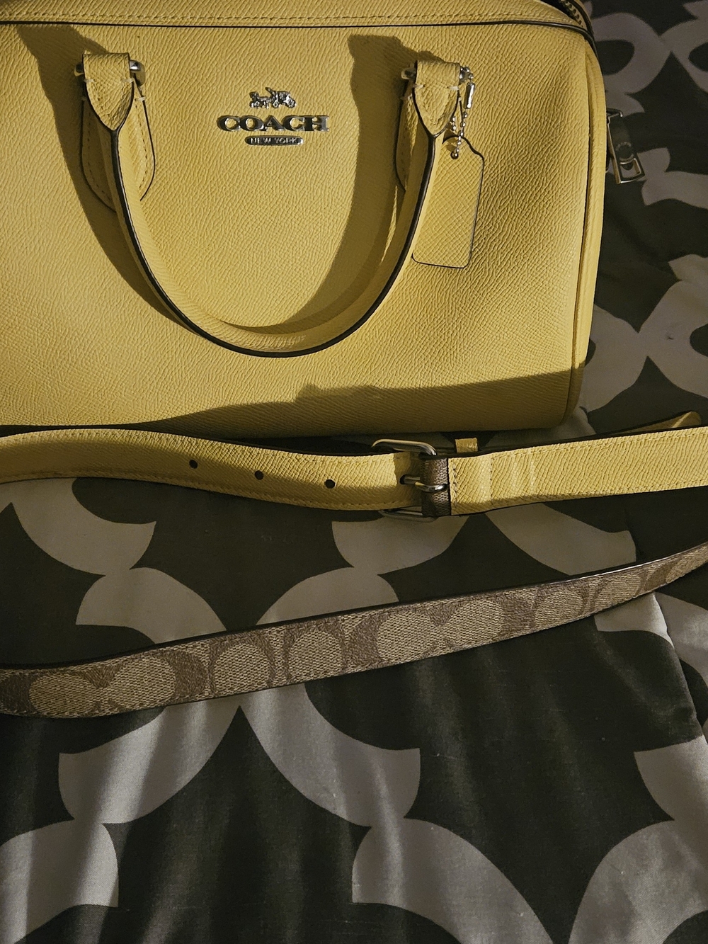 Coach Yellow Leather Rowan with Signature Strap and Top Handles